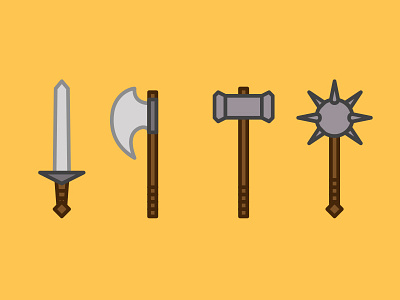 Medieval Weapons axe hammer icons illustration swords weapons