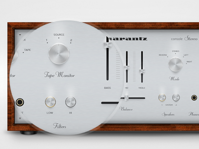 Marantz Amplifier Overview amp amplifier glow knob marantz metal silver slider stereo texture wood