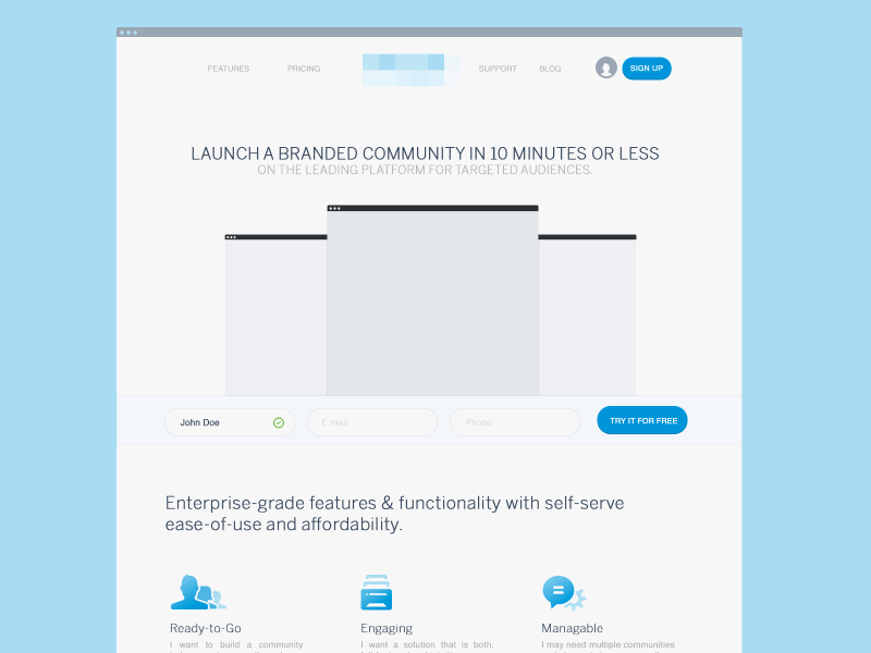 Landing Tour - Gif agency animation blue clean corporate features gif landing me page price screen table tour wireframe