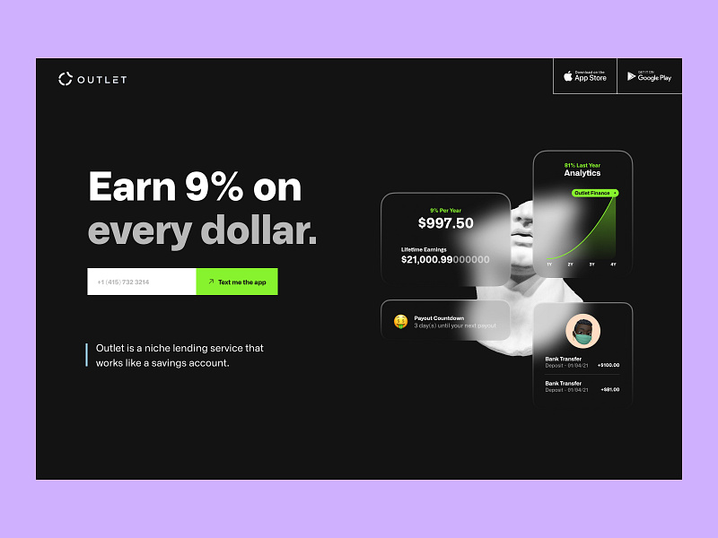 Outlet Finance Home Page by Barthelemy Chalvet for Bruno. on Dribbble