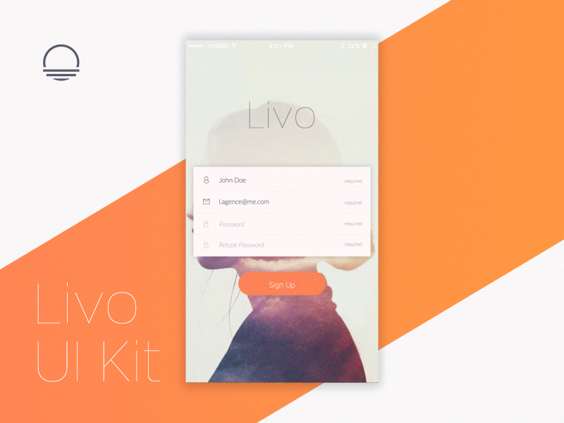 Livo UI Kit animation app creative flip ios kit livo market me ui ux wireframe