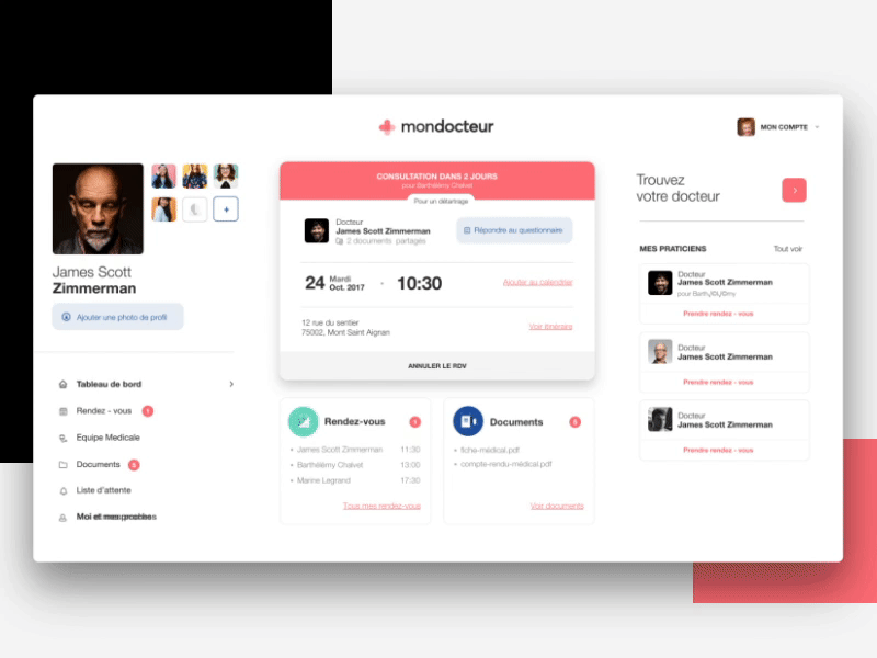 MonDocteur Dashboard agency clean dashboard me mon docteur pink rebranding search ui ux white