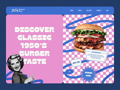 Burger Restaurant UI Concept 1950s americanburger americandiner burger design landingpage restaurant ui uiux web design