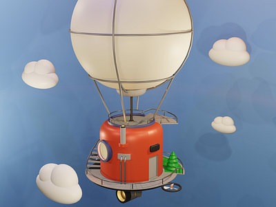 Montgolfière 3d blender design illustration