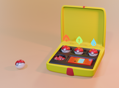 Pick your starter pokemon briefcase 3d blender briefcase design illustration pokemon starter kit starters