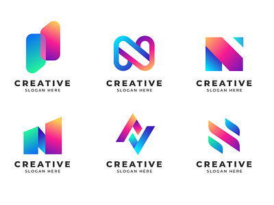 Abstract Gradient N Letter Modern Logo Collection