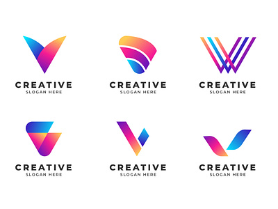 Abstract Gradient V Letter Modern Logo Collection