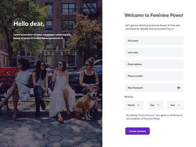 Feminine Power Sign up page