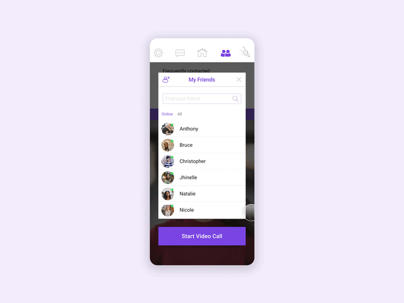 Houseparty redesign - video call interaction app contacts design friends gif interaction mobile ui ux uxui videocall