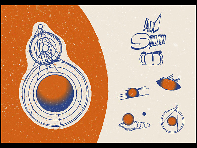 All Spun Out. art print bright orange crayon poster deep blue gradient illustration minimalistic print design science fiction science illustration simple