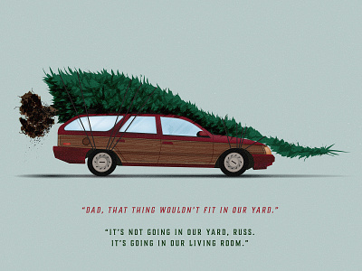 The old front-wheel drive sleigh chevy chase christmas christmas tree clark griswold ford ford taurus griswolds illustration merry christmas movie national lampoon quote sleigh texture wood paneling woody