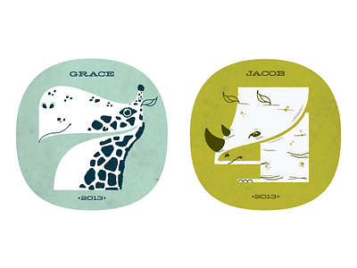 Grace & Jacob 2013 animals giraffe illustration kids numbers pompadour rhino texture