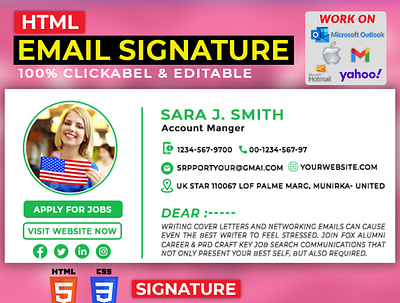 HTML Email Signature Design business business email contact signature custom email e mail signature electronic signature email design esignature gmail signature html html contact html email html esignature html signature outlook signature signature stationery