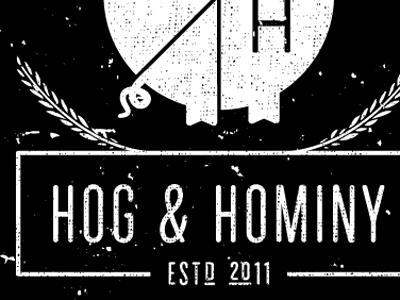 Hog & Hominy Logo Concept ampersand bistro cafe grunge hog hominy italian memphis pig pizza southern stamp tennessee wheat