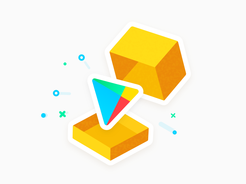 Unbox Google Play box bright color cute google play illustration yellow