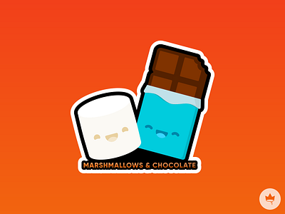 Marshmallows & Chocolate brown chocolate design flat graphic design icon illustration marshmallow orange sticker vector white