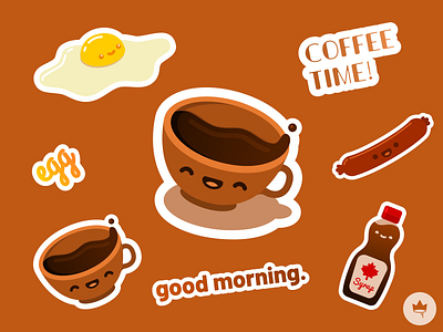 Oh What A Beautiful Morning coffee cute design egg flat good morning gradients icon illustration sausage smile sticker vector