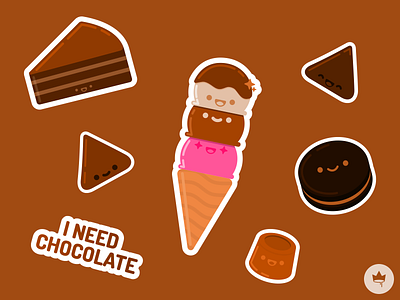 Chocolate Delight branding brown caramels chocolate cute design flat ice cream icon illustration sandwich cookies smile sticker vector