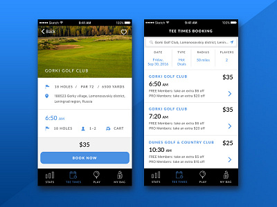 Golf app screens