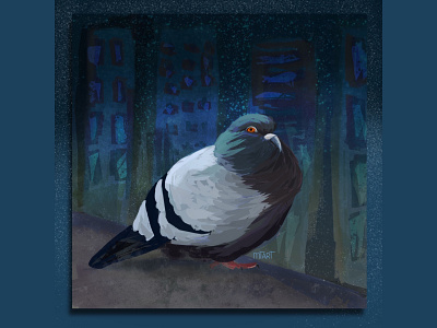 Pigeon atop the city childrens illustration illustration kitlitart pigeon