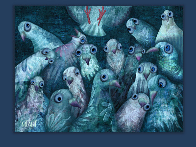 Coming in for a landing animals birds blue color illustration pigeons procreate texture