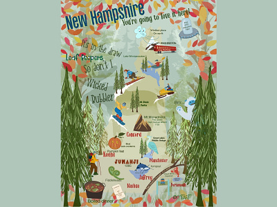 New Hampshire Illustrated map concept editorial art illustrated map illustration map new hampshire