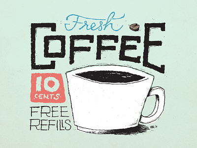 Fresh Coffee, Left-Handed: All Filled Up black blue coffee color hand-drawn lettering marker red sea foam texture vector white
