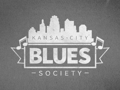 Kansas City Blues Society Logo (WIP) blues bold classic dark grey identity kansas city light lines logo mark music music notes sans texture white