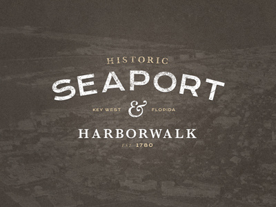 Historic Seaport & Harborwalk Logo brown grunge logo sans serif tan texture traditional type white