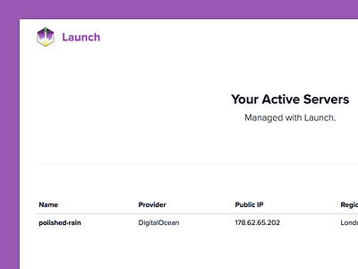 Launch Server Overview clean launch overview ui web whitespace