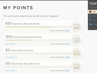 My Points - full site app dashboard points web
