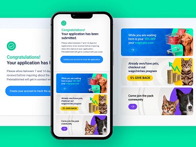 Confirmation page + 3 banners animals app banners bestdesign blue button cat confirmation desktop dog figma green mobile page pets sketch ui ux visual xd