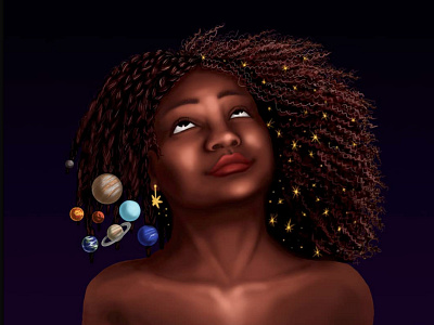 UNIVERSE GIRL illustration blackgirl cabule design digital girl illustration livacabule stars universe