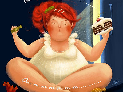 The harmony bodypositive book cakes character children children book illustration design human illustration illustrator kids kidsillustration midnight refrigerator snack sweets typography woman yoga