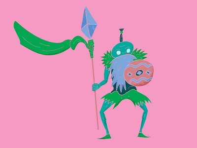Character Doodle character design grass illustration pink shield spear warrior