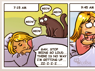The one about mornings :) cat catsu comics crazy drawing lady raster