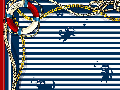 "Nautical Felines" Silk Scarf (detail) art cat design fashion kitty neko product scarf silk textile