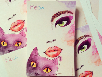 New Catsu postcards art cat catsu comics crazy drawing lady neko raster sketch watercolor