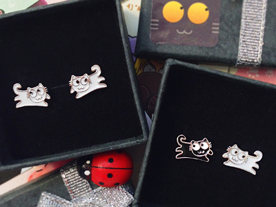 Jewelry design: white enamel Kitty Earrings cat design earrings enamel jewellery jewelry design kitty neko product design sterling silver