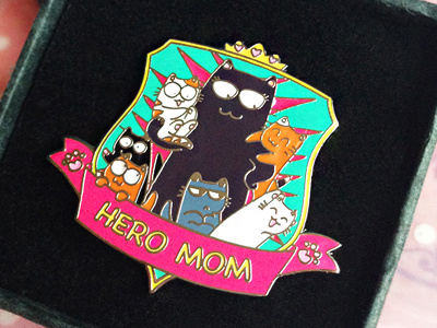 "Hero Mom" Award art brooch cat design enamel kawaii kitty mom mothersday neko pin product