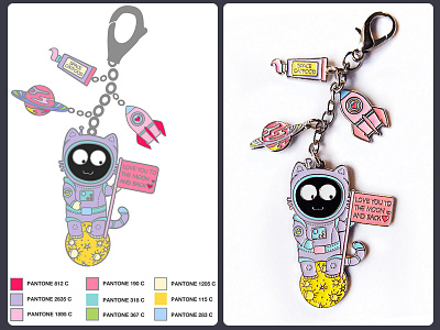 Astro Kitty Charm, St. Valentine's Day Special astronaut cat charm design enamel keychain kitty nasa nerdy product design space valentines