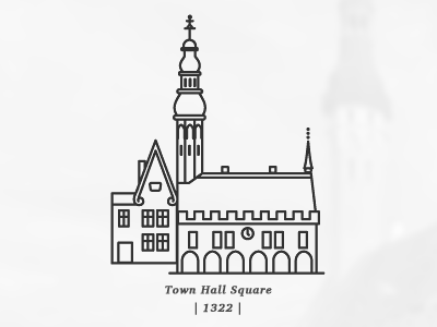 Iconic Tallinn Town Hall Square estonia icon line art pictogram simple symbol tallinn