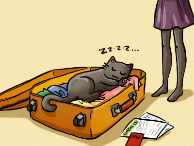 Suitcase cat cat catsu comics crazy drawing lady raster