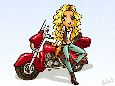 Biker chick biker cartoon cute design drawing girl logo mascot vector