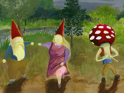 earth characters digital painting gnomes gouache illustration