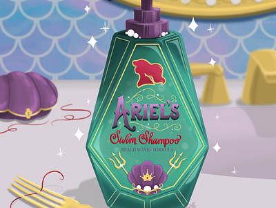 Princess Self Care Products: Ariel's Swim Shampoo illustration mermaid princess product product design selfcare