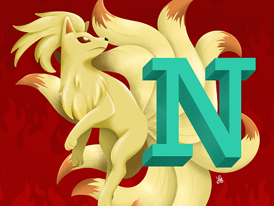 N for Ninetales - Pokémon Alphabet alphabet illustration lauren draws pokemon pokemongo