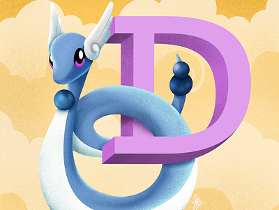 D for Dragonair - Pokémon Alphabet alphabet illustration lauren draws pokemon pokemongo