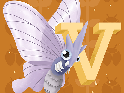 V for Venomoth alphabet characters design illustrations lauren draws pokemon pokemon art pokemon go venomoth