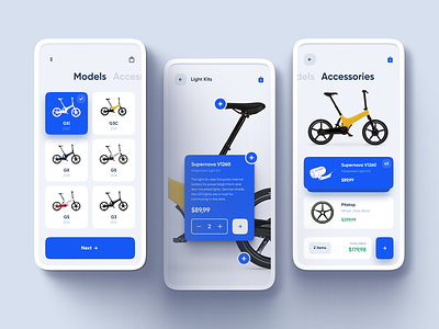 Mobile Bike App UI accessories app bicycle bike checkout clean ui electric mobile shopping ui user experience ux